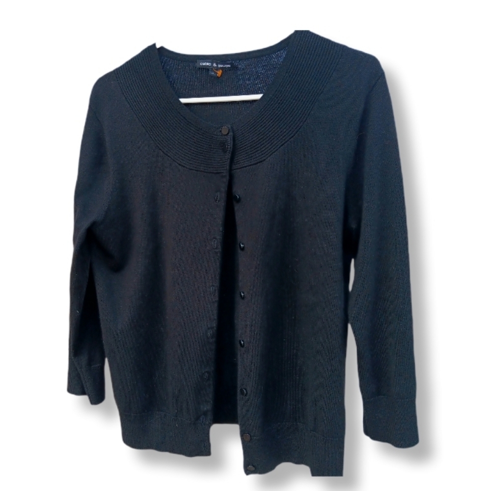 Cable And Gauge Cardigan Sweater Black Size L